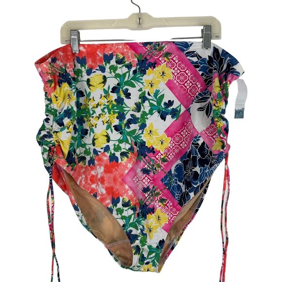 Swim By Cacique Brief Bottoms Pink Multicolor 26 Floral High Waist Drawstring - Picture 1 of 9